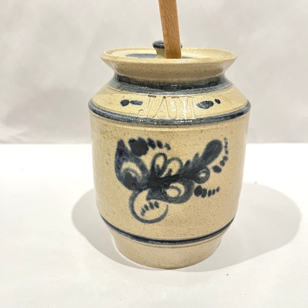 Cedar Swamp Stoneware Jam Crock Lid Spoon Bird Design Signed J Boyko Vintage